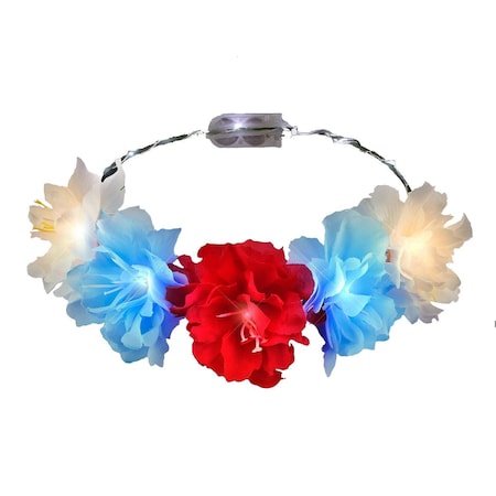 Endless Games Light Up Flower Crown Headpiece for Memorial Day 4th of July, Red, White & Blue EN2798248